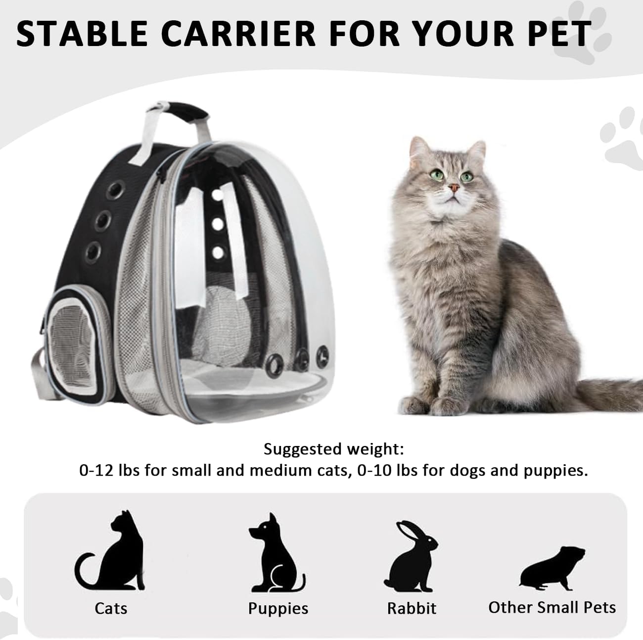 Erweiterbarer Rucksack für Katzen und kleine Hunde, Schwarz Vorderseite Erweitern
