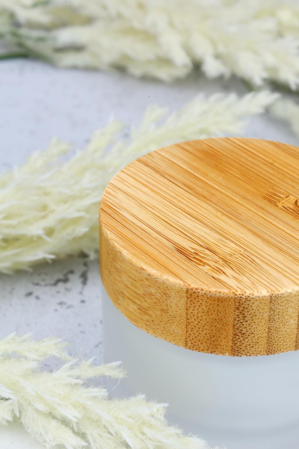 Leere Glastiegel mit Bambusdeckel, 5x 50 ml, 50ml | 5 Stück Milchglas mit Bambusdeckel