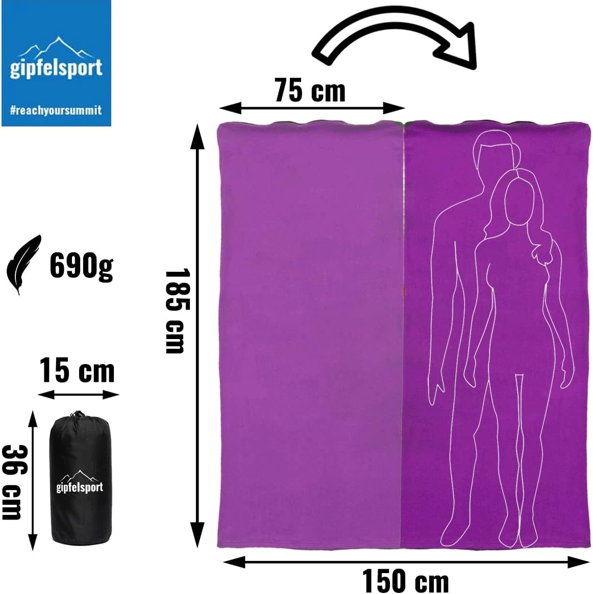 Mikrofaser Fleece mit Schlafsackfunktion, Violett
