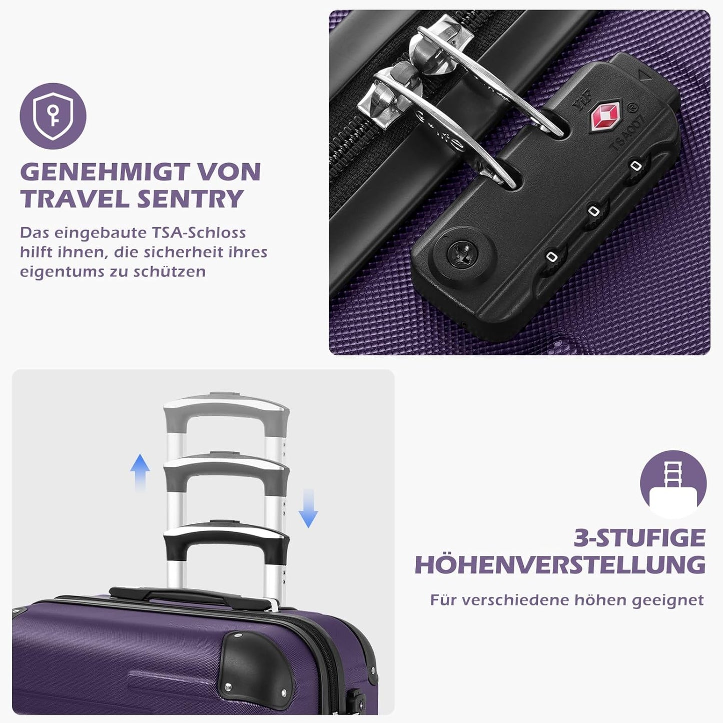 2-teiliges Hartschalenkoffer-Set mit TSA-Schloss, Navy Blau Set-2tlg(S + M)