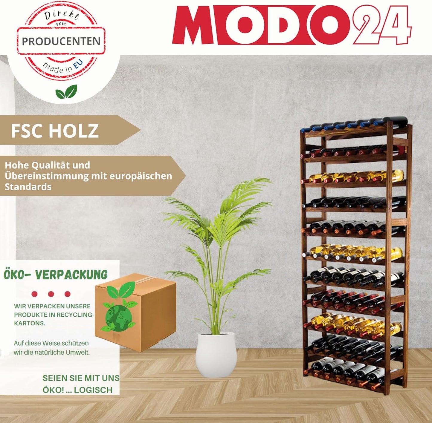 Weinregal Holz für 56 Flaschen, 56 Flaschen