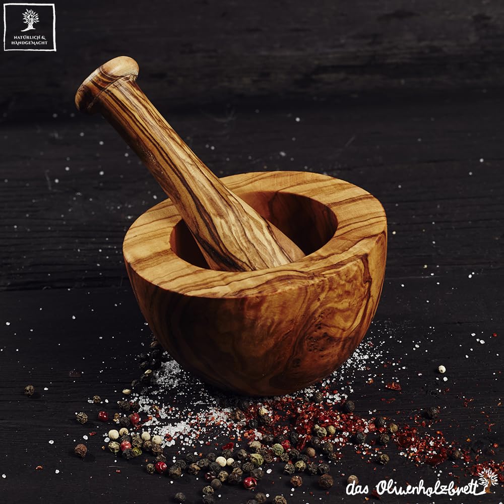 Mörser und Stössel aus Olivenholz, 12cm