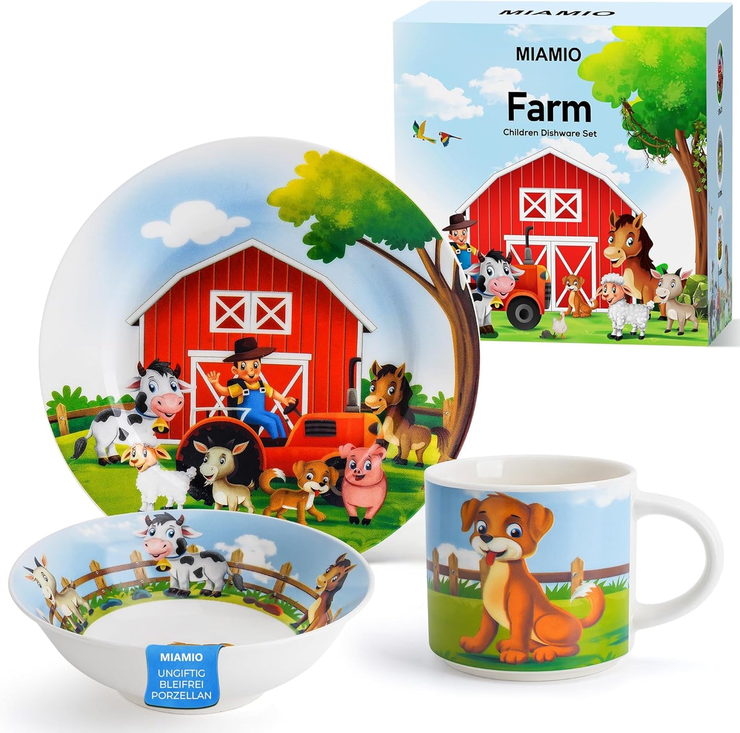 Kindergeschirr-Set aus Porzellan, Bauernhof