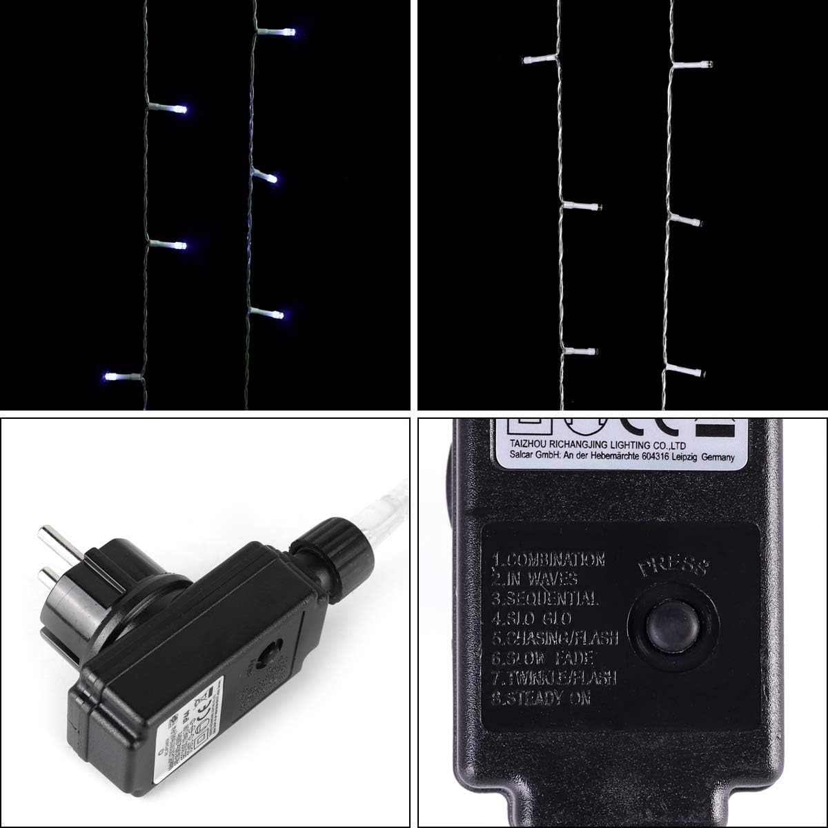 LED Lichtervorhang 3x3m mit 8 Modi und Memory-Funktion, 3*3m Kaltweiss