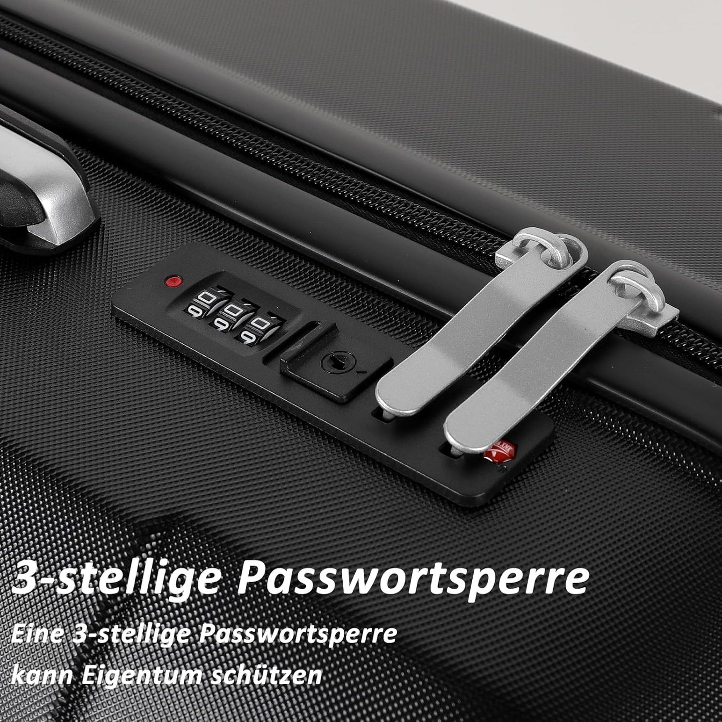 Handgepäck Trolley-Koffer mit Zahlenschloss (56cm), Schwarz 20 Inch (Medium)
