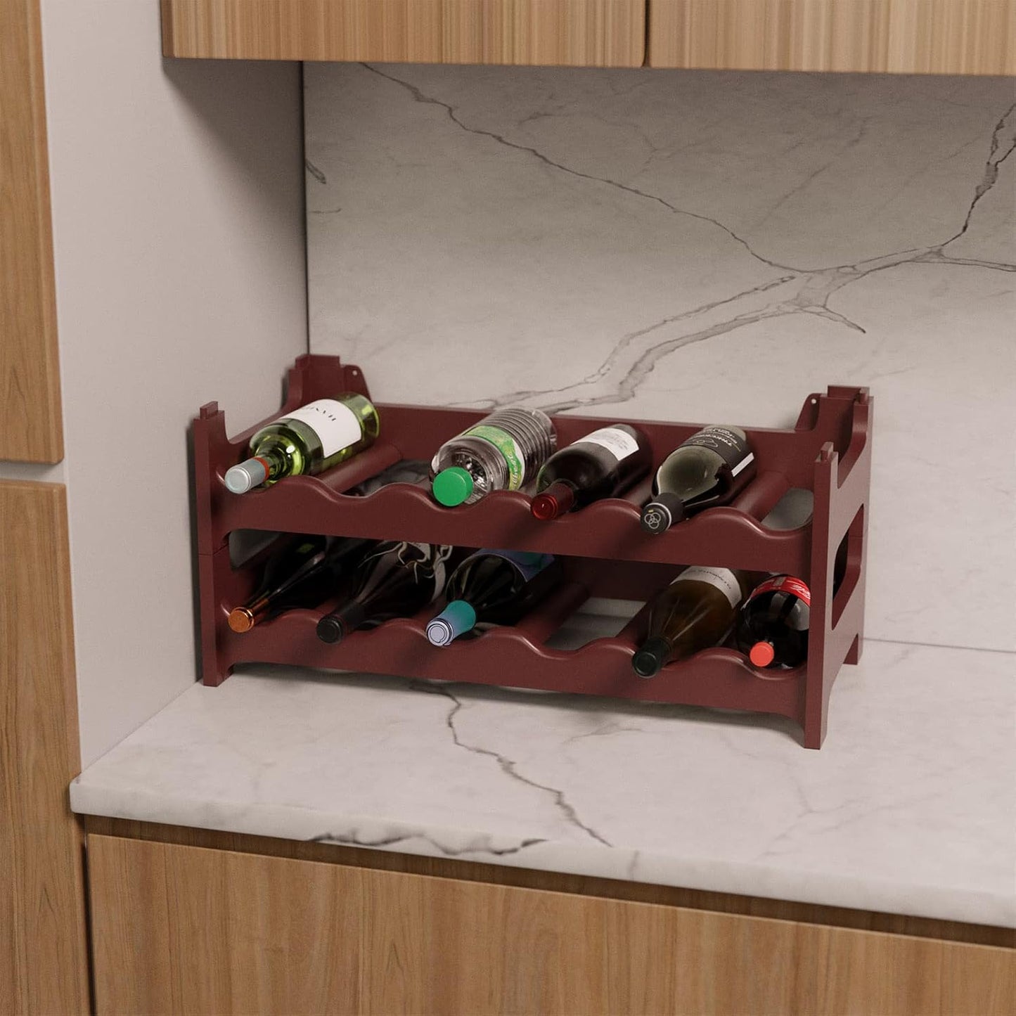 Stapelbares Weinregal für 12 Flaschen, modular erweiterbar, Braun 12 Flaschen