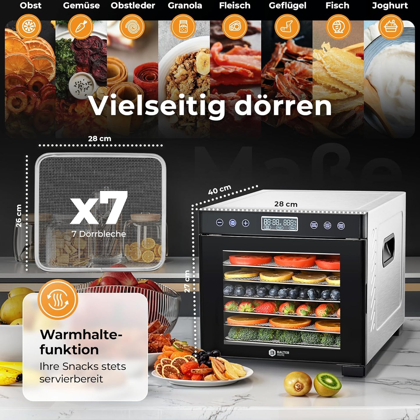 Dörrautomat mit 7 Etagen und Timer, C. 7 Etagen