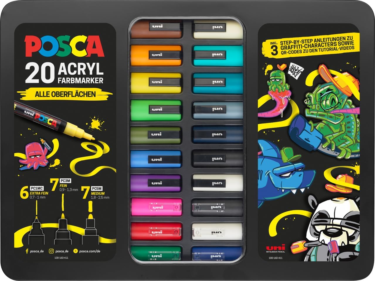 Acrylmarker Set mit Metallkoffer, 20er Set Grafitti