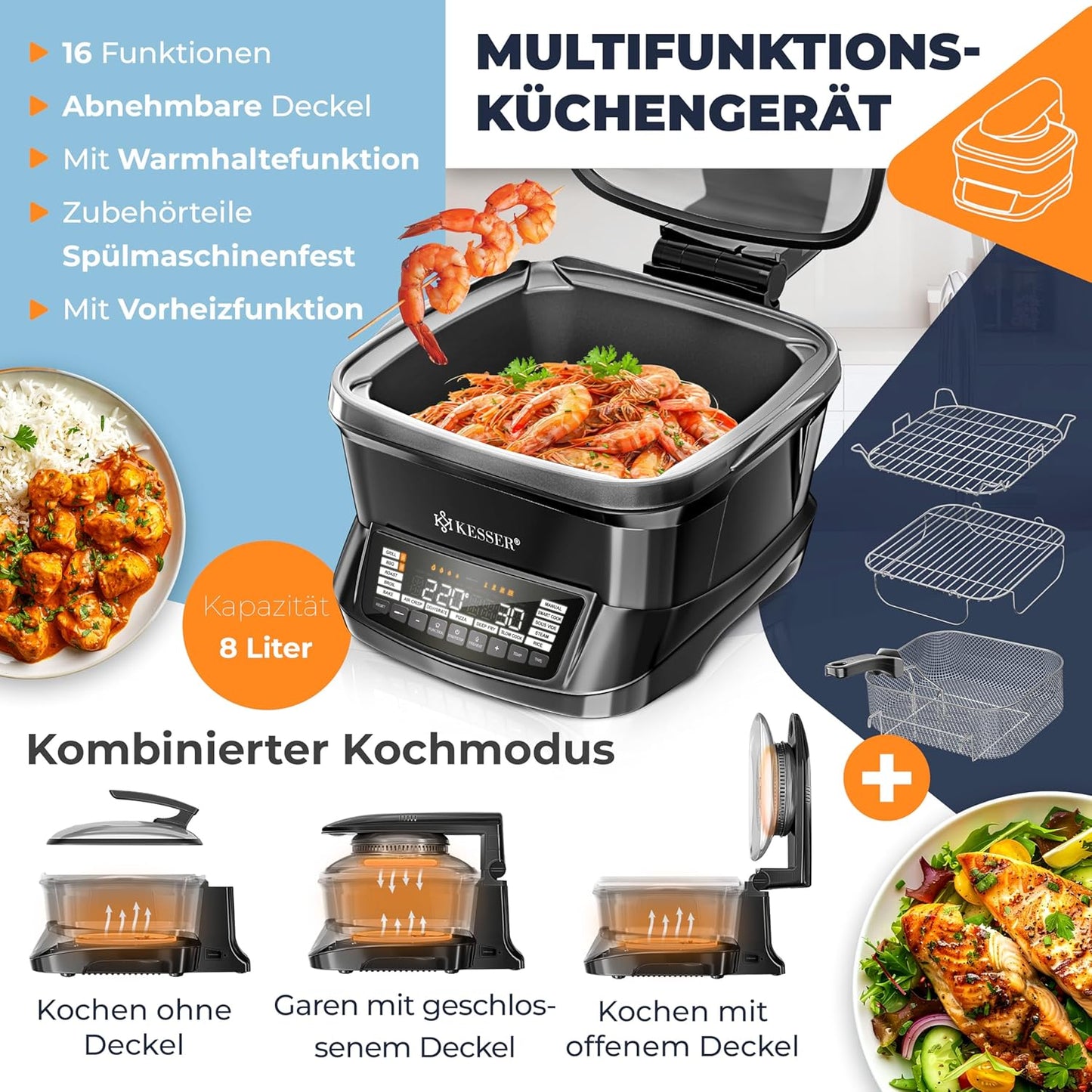 Multikocher mit Heissluftfritteuse, Schwarz