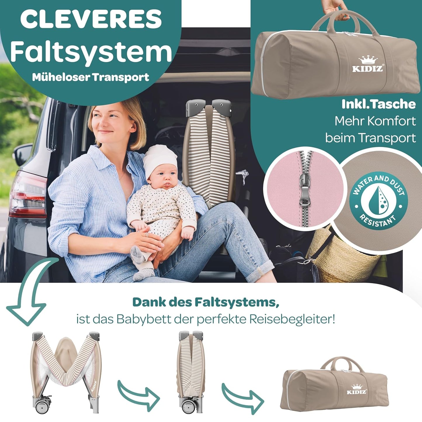 Klappbares Reisebett, Rosa / Beige