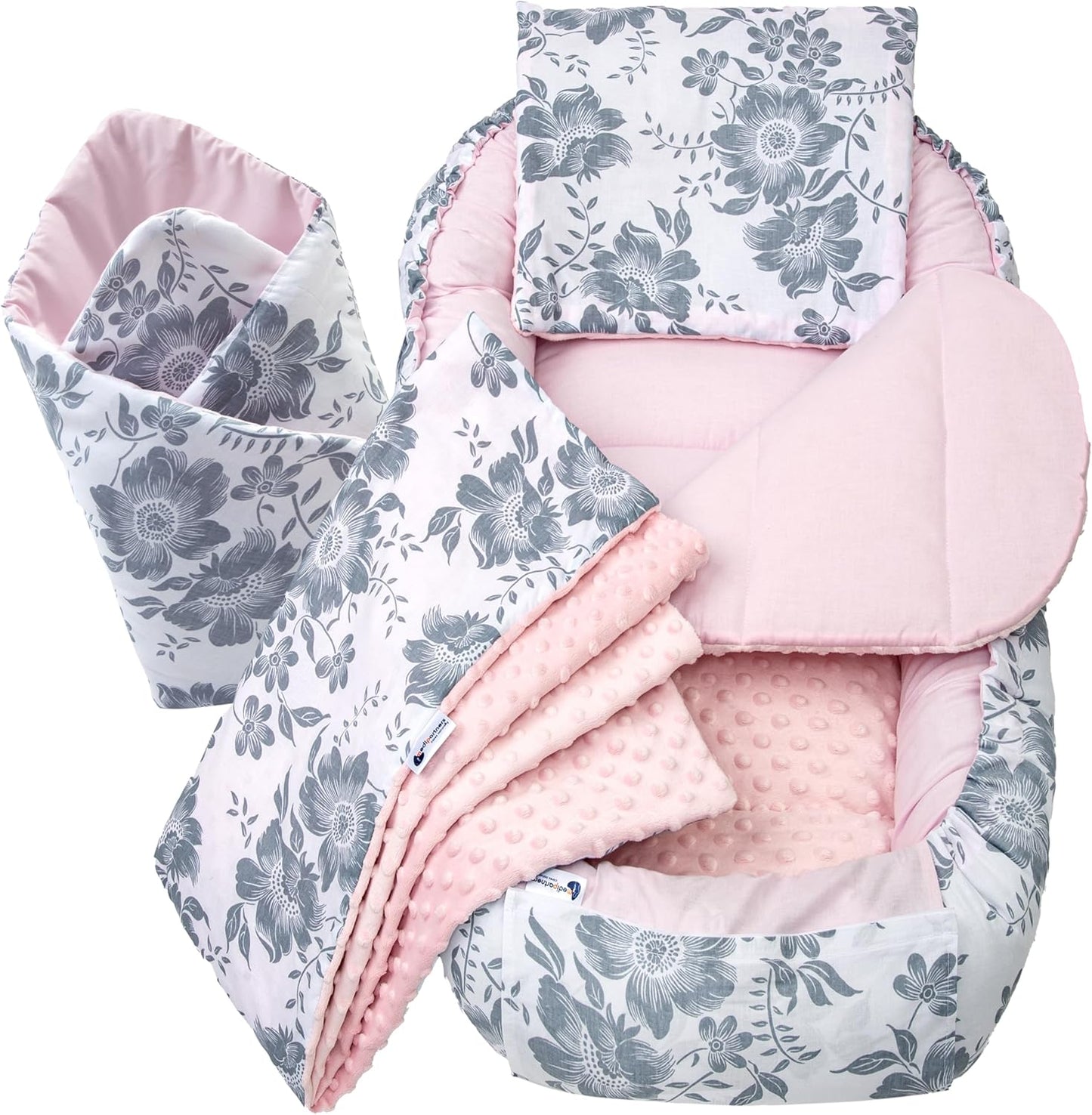 5-teiliges Babynest Set Berry, Berry mit Rosa Minky