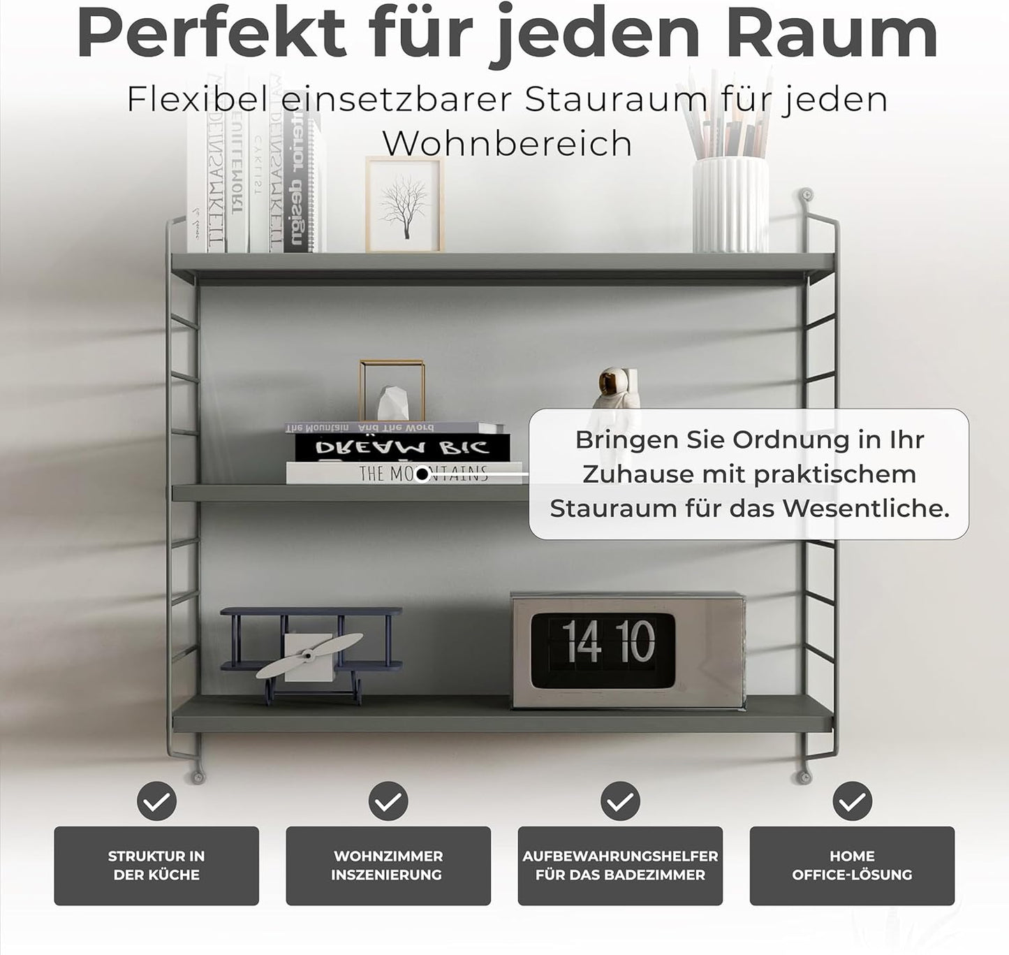 4er-Set Modulares Wandregal mit 3 Böden, Dunkelgrau 4