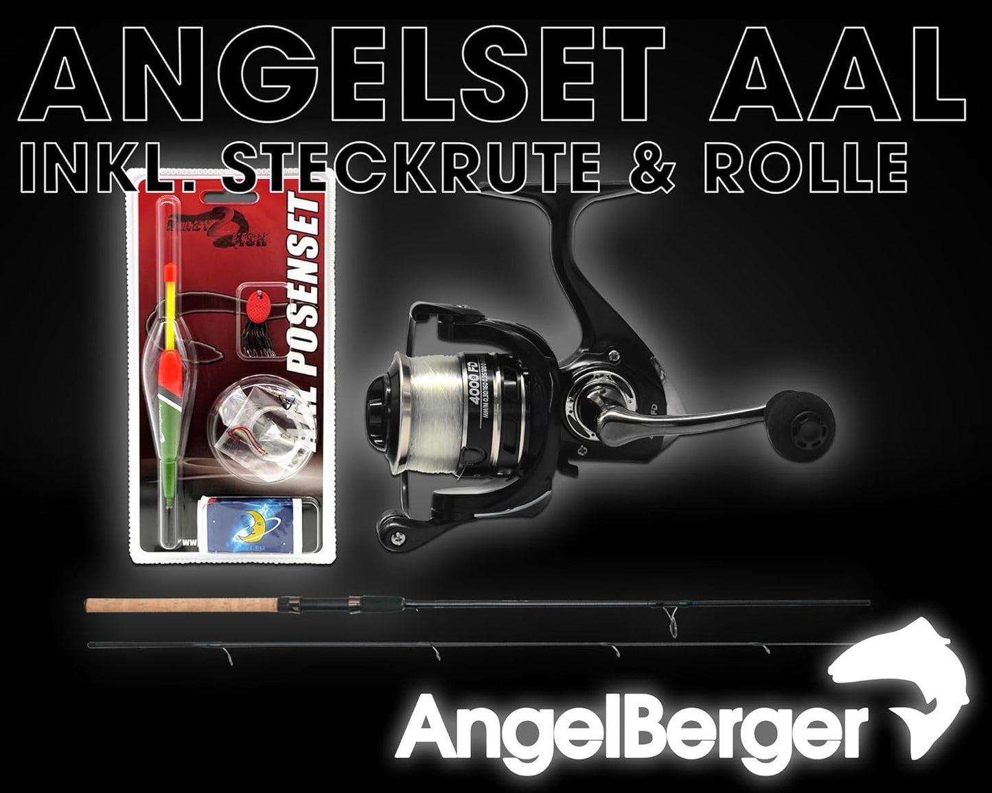 Angelset mit Rute, Rolle & Zubehör, Angelset Aal