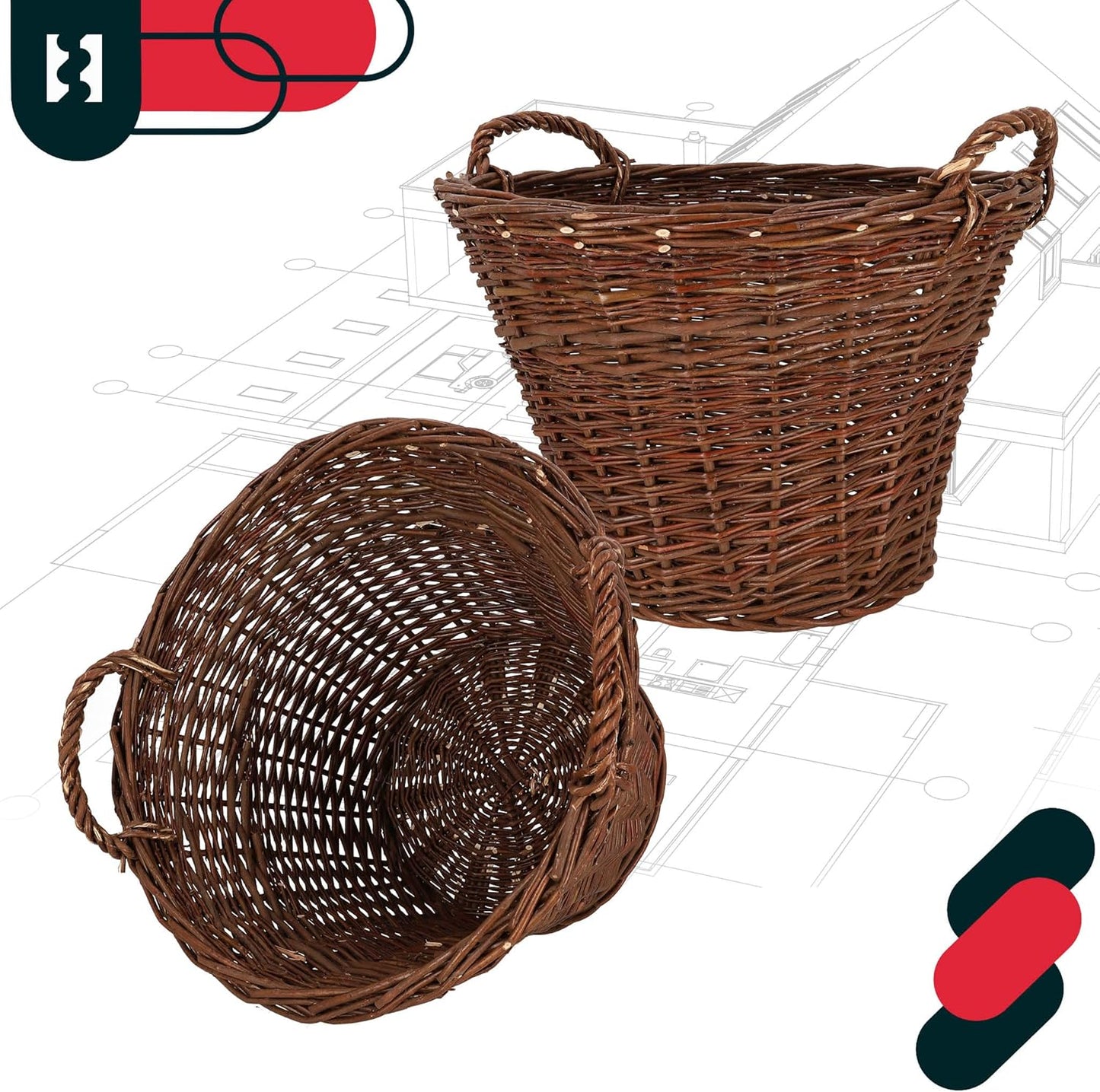 Weidenkorb mit Griffen für Holzaufbewahrung, ø 60 cm