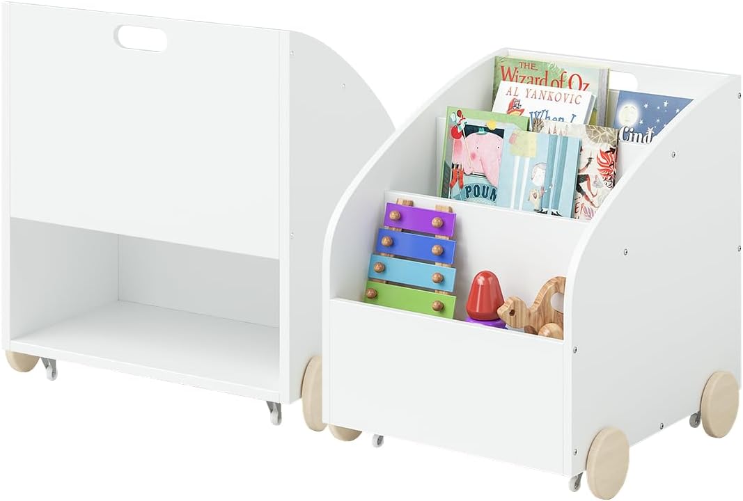 Towy Kinder Bücherregal mit Rollen und Geheimfach, Weiß