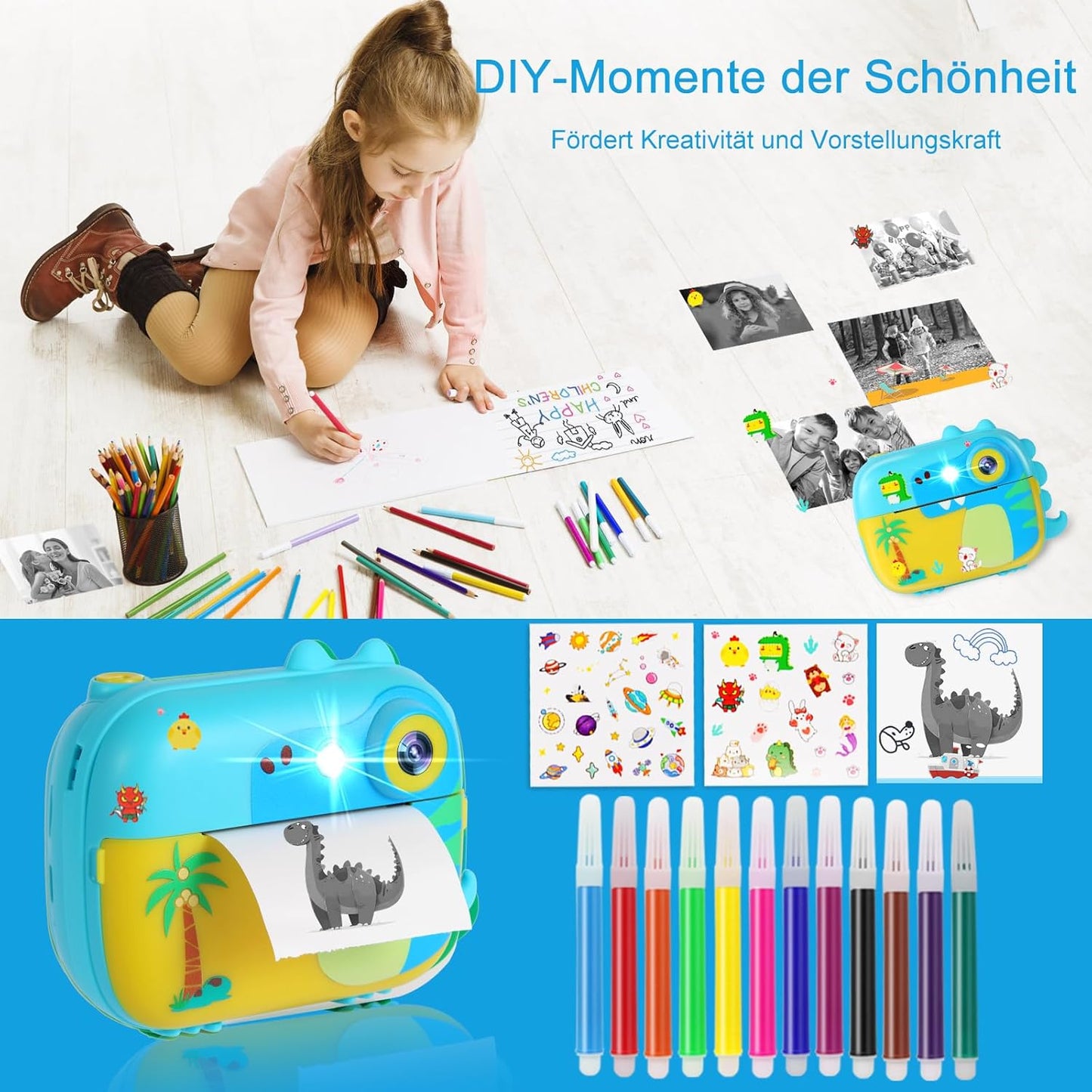 Sofortbildkamera für Kinder mit HD Videoaufnahme, Blue