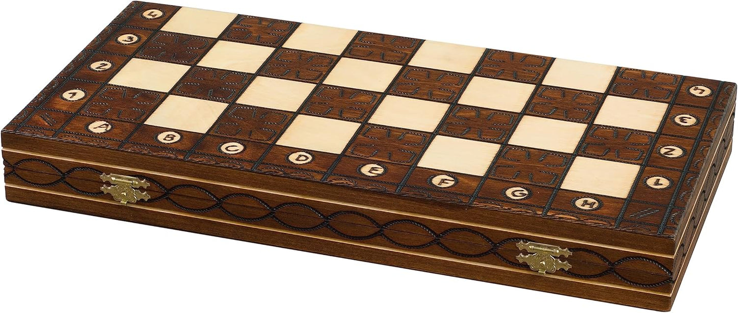 Schachspiel mit handbemalten Holzfiguren, CHW4 BROWN