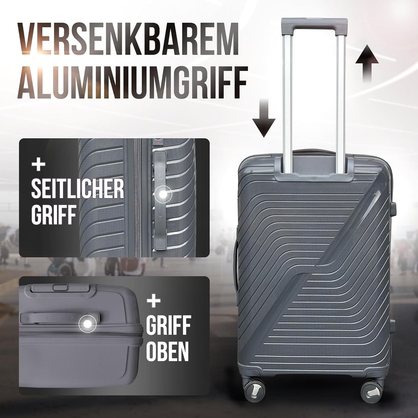 Hartschalen Reisekoffer mit TSA Schloss, Grau V3, M