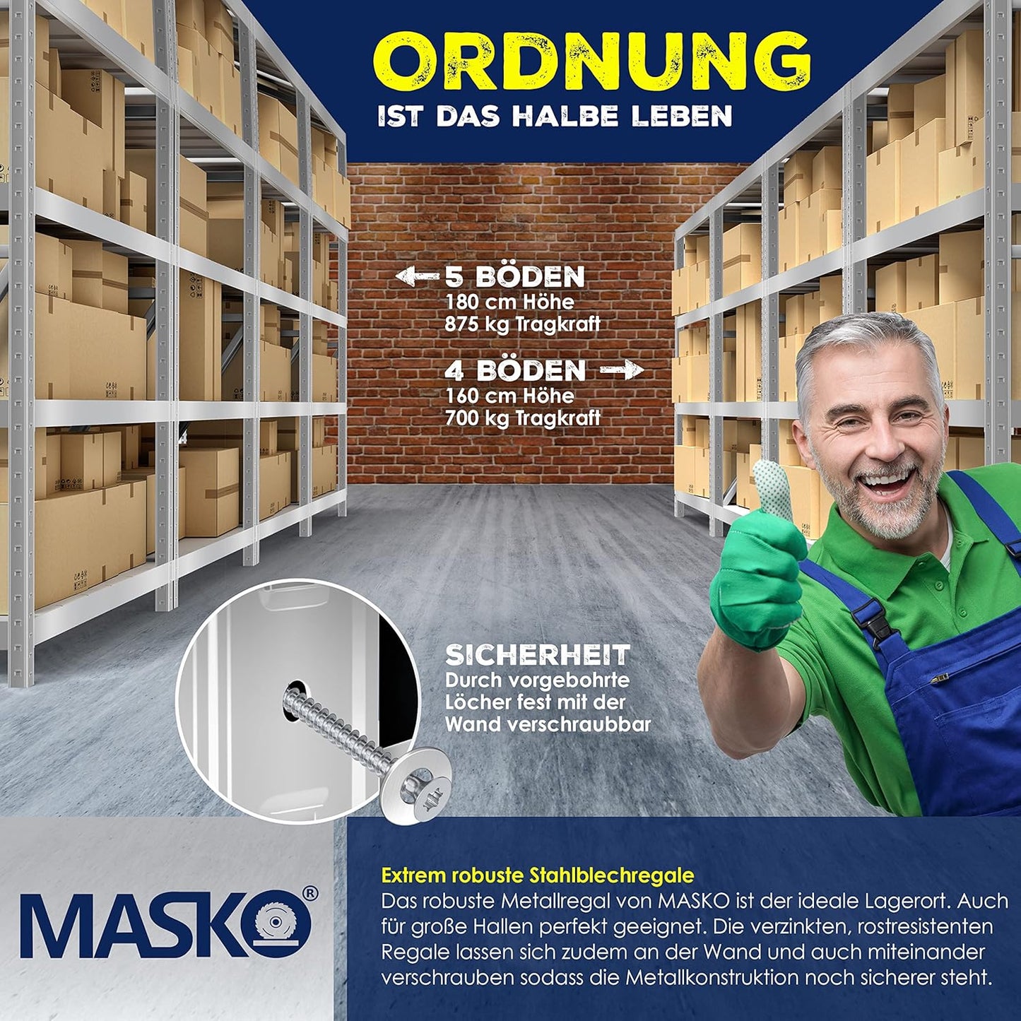 2er-Set Schwerlastregal für Keller und Werkstatt, 2x 160x80x40cm 4-Böden 2x Silber 700kg