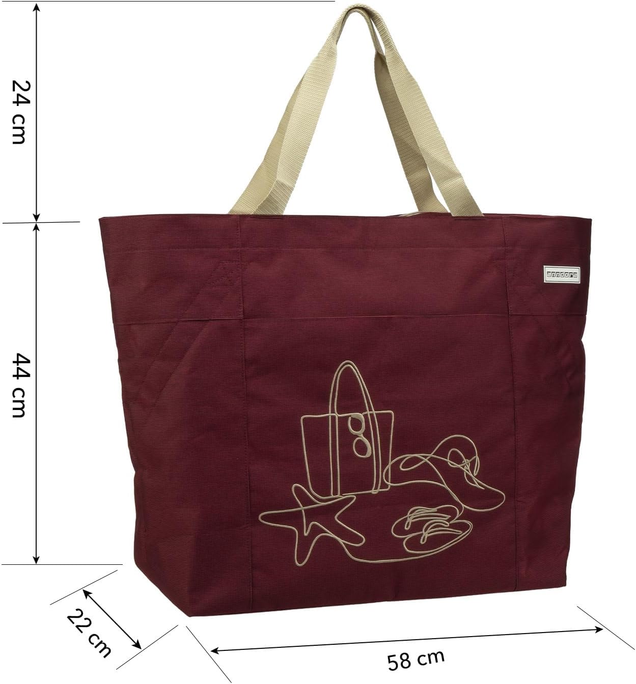 Strandtasche, Rubinrot Bestickt