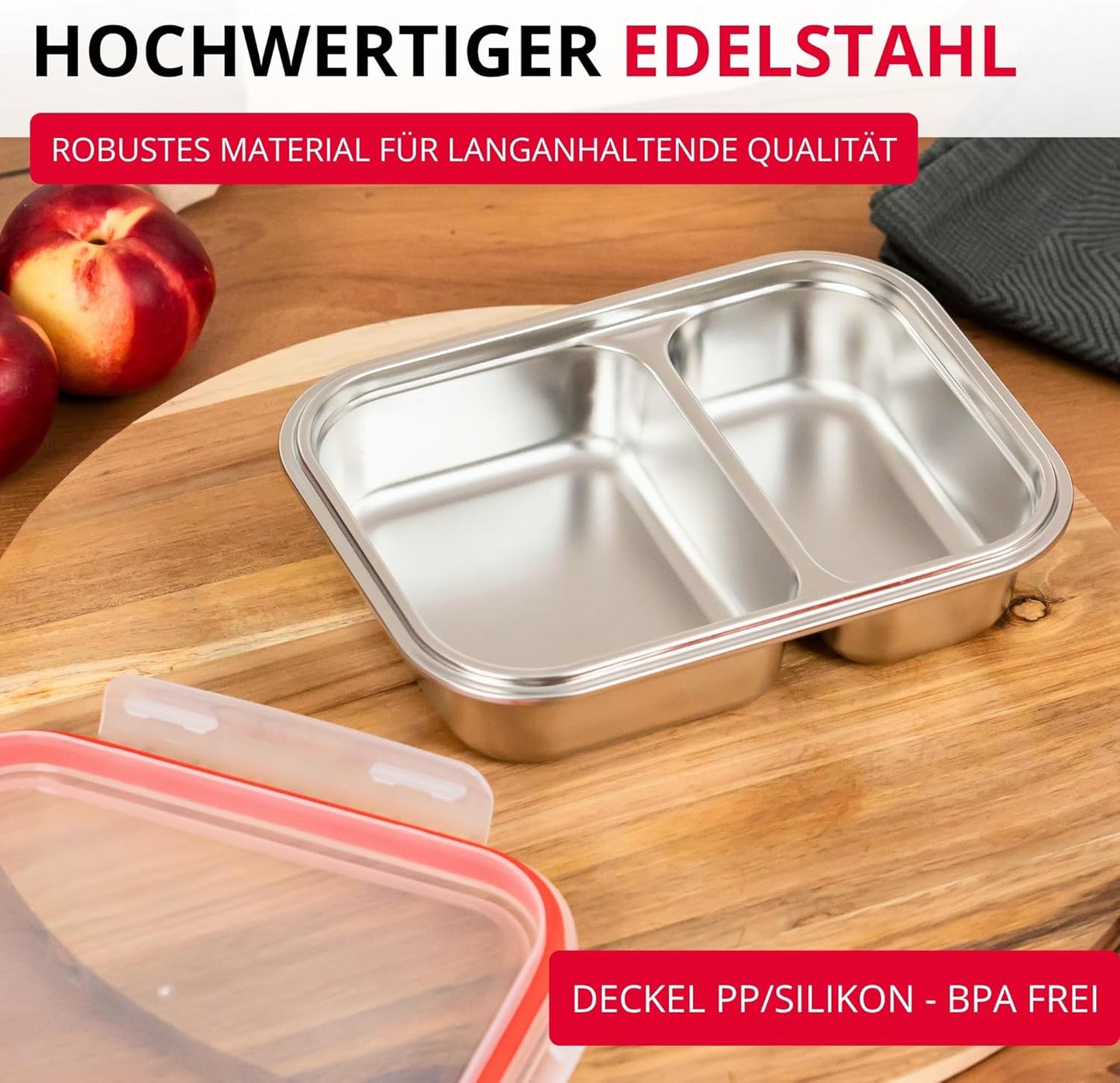 Edelstahl-Lunchbox, geteilt, 450 + 280 ml