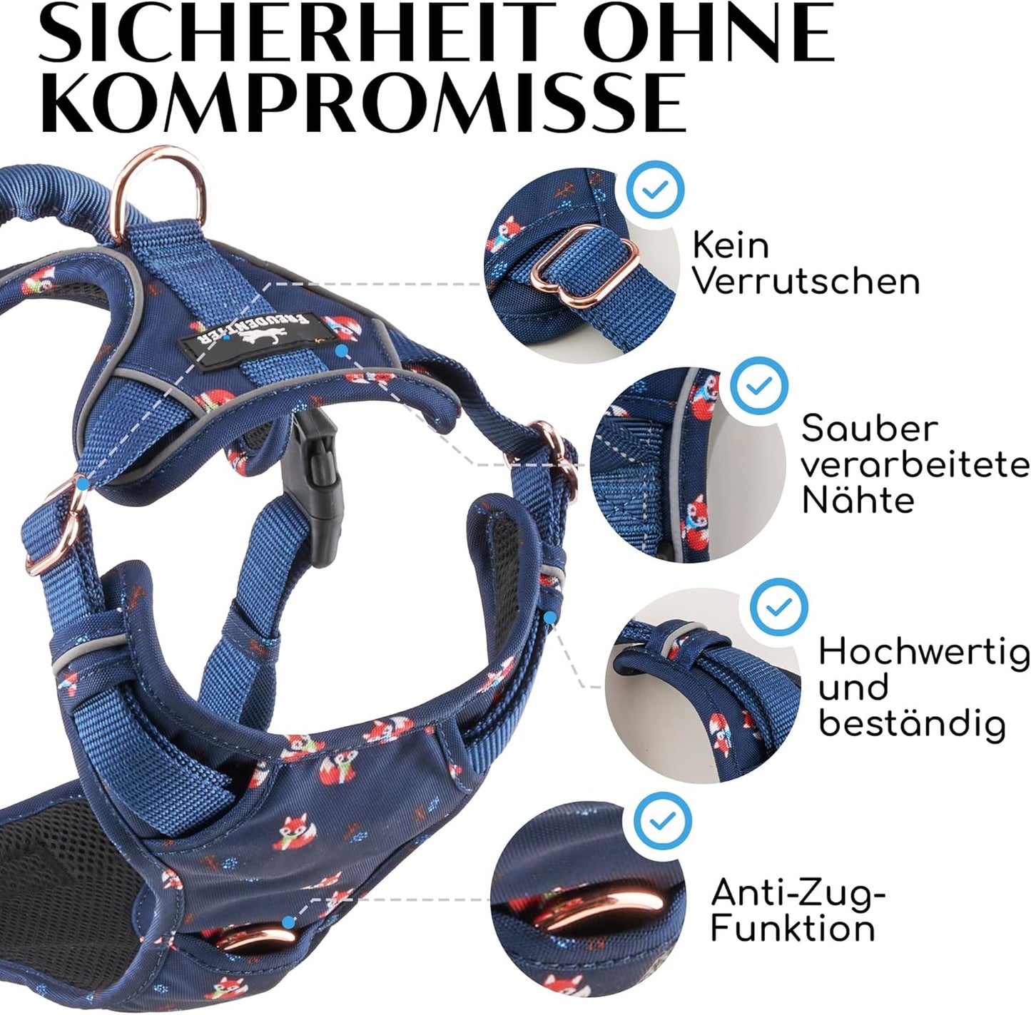 Let's get Foxy Kollektion - Hundegeschirr mit Griff & Polsterung, XS