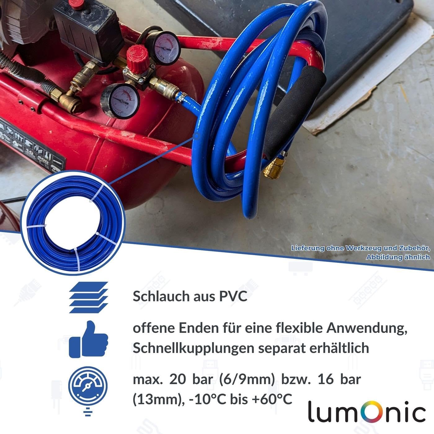 Flexibler Druckluft- und Bewässerungsschlauch, 13mm, 1/2" 20m