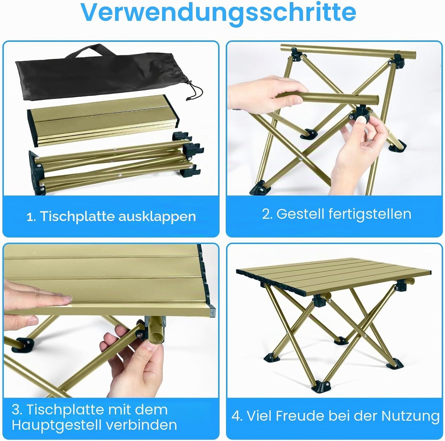 Klappbarer Campingtisch mit Tragetasche, Beige