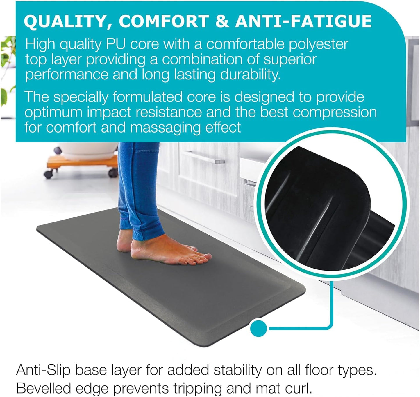 Anti-Ermüdungsmatte für Steharbeitsplätze, Grau 80L x 50B x 2D cm