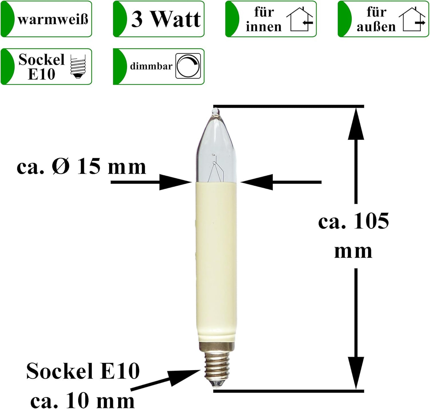 Ersatz-Schaftkerzen für Schwibbogen, 18 Stück, 18 Lampen 8 Volt