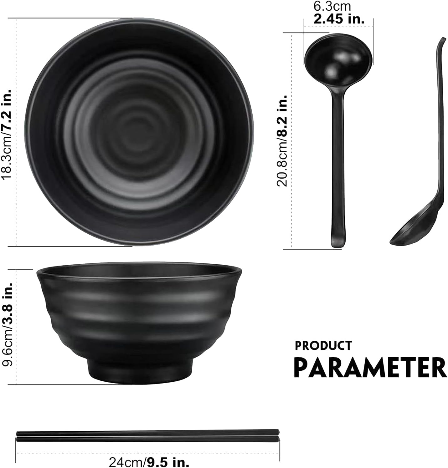 6-teiliges Ramen Schüssel Set mit Stäbchen & Löffel