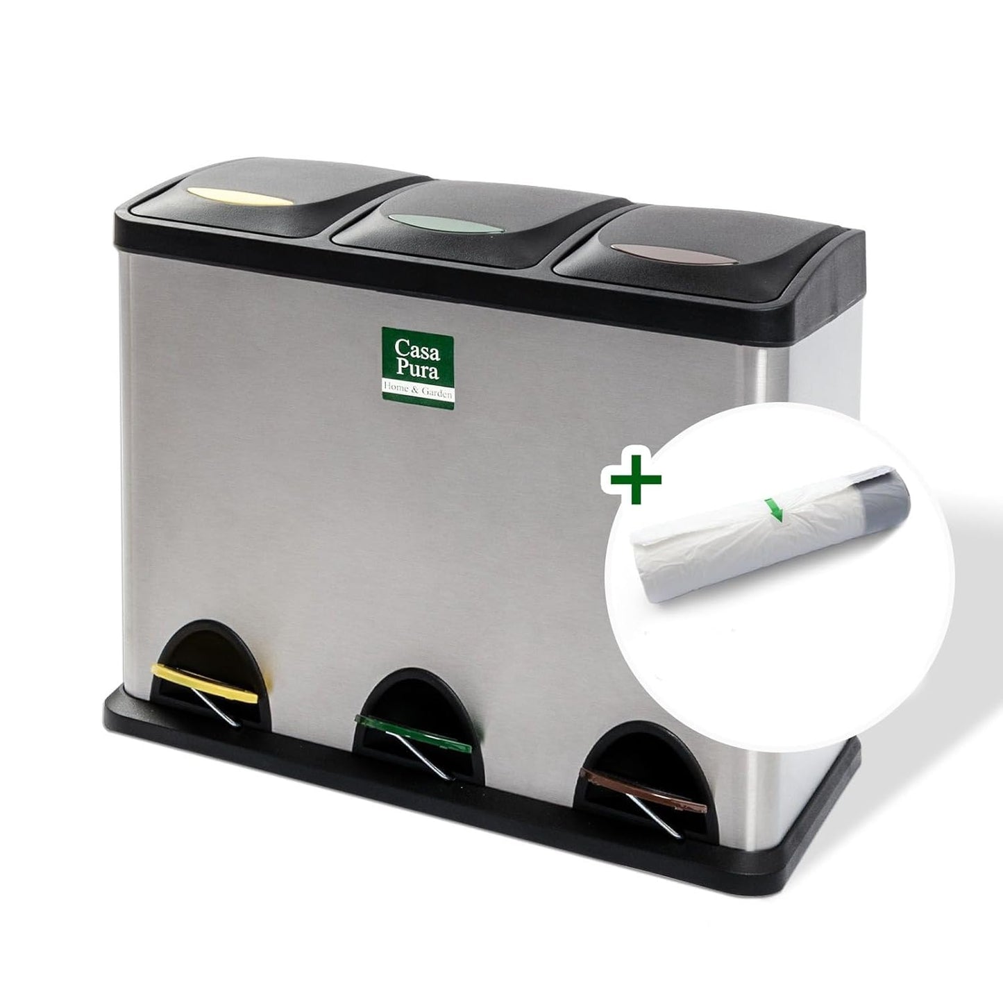3-Kammer-Mülleimer inkl. 15 Müllbeutel, 3 Kammern | 24 Liter