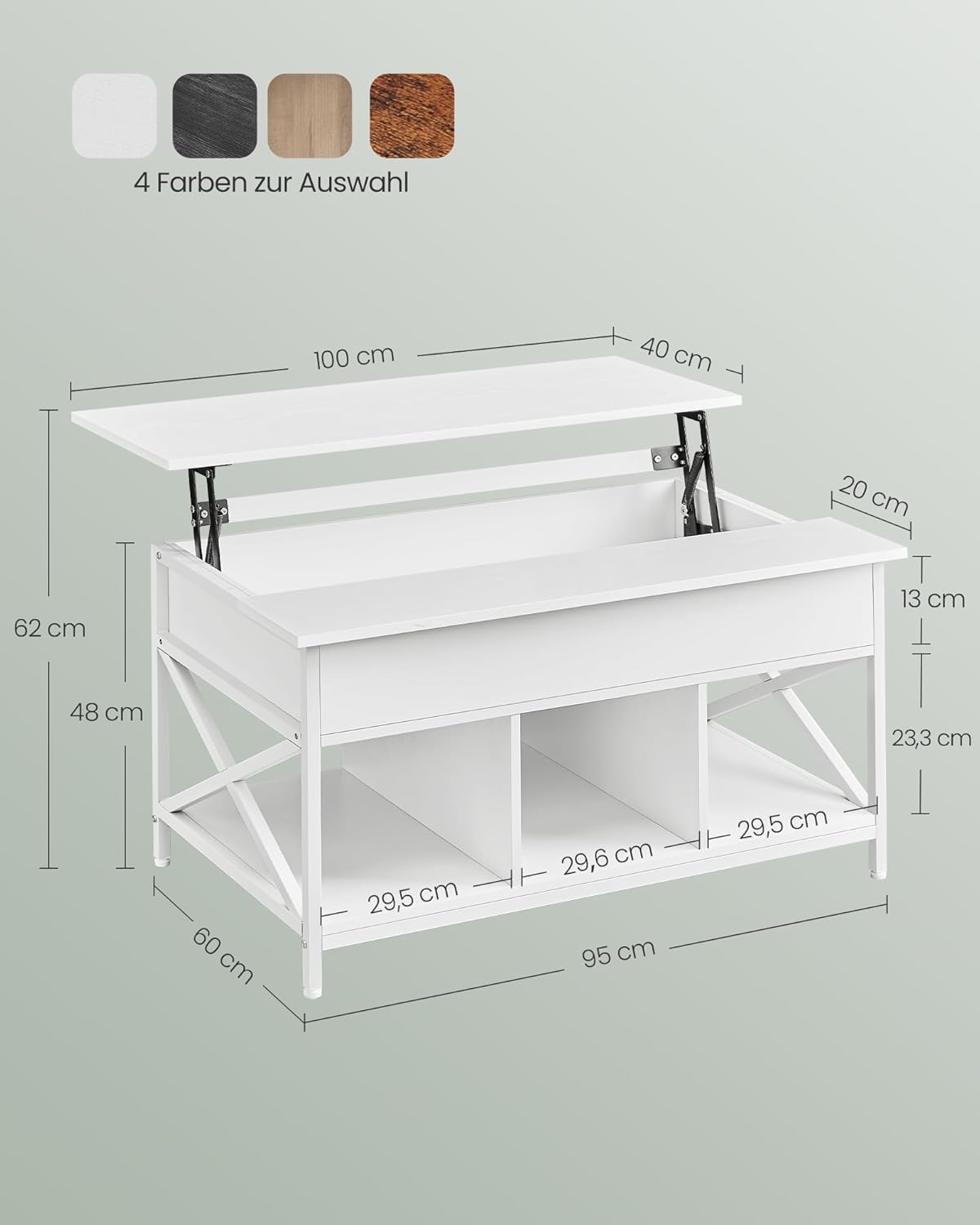 Höhenverstellbarer Wohnzimmertisch, 100B cm Schneeweiss + Weiss