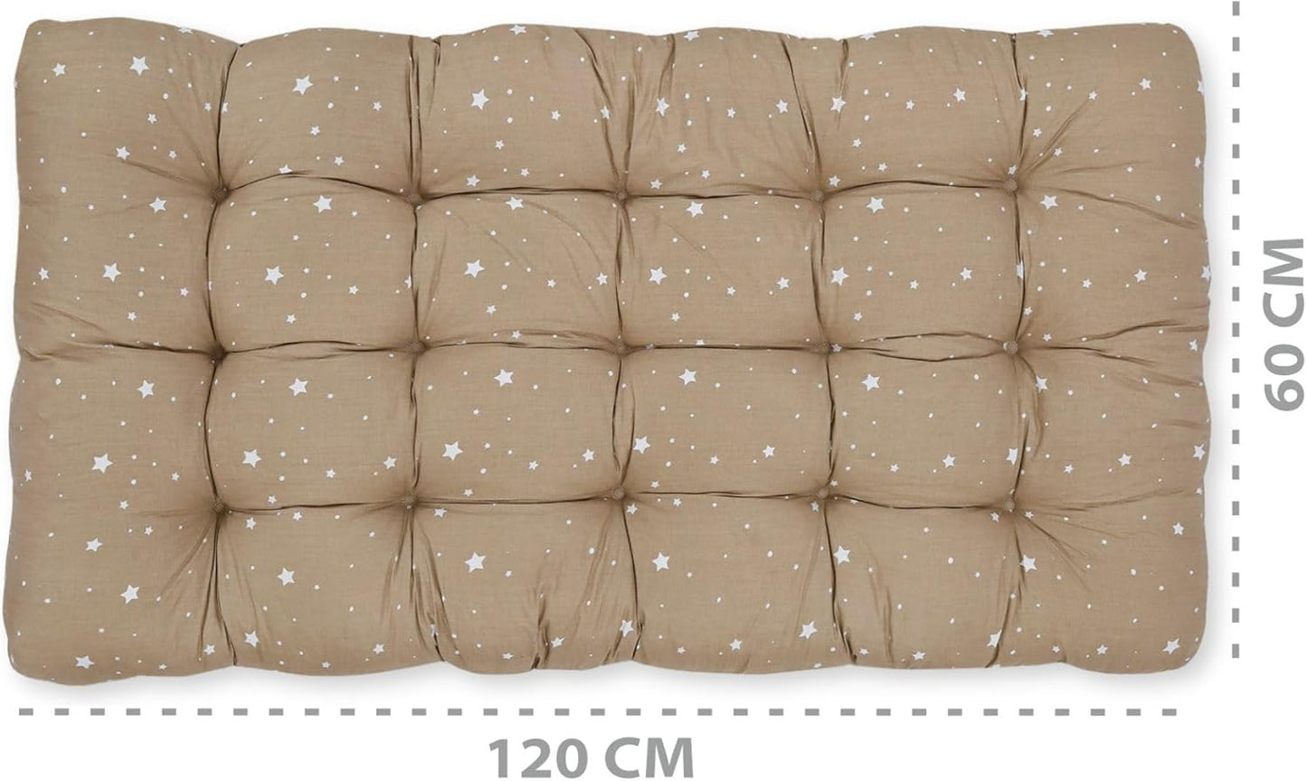 Krabbeldecke für Spielbogen, 60x120 cm Beige mit Weiss Sternen