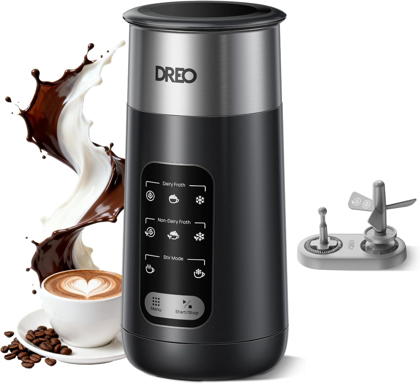 Elektrischer Milchaufschäumer 8-in-1 für Kaffeegetränke, Schwarz