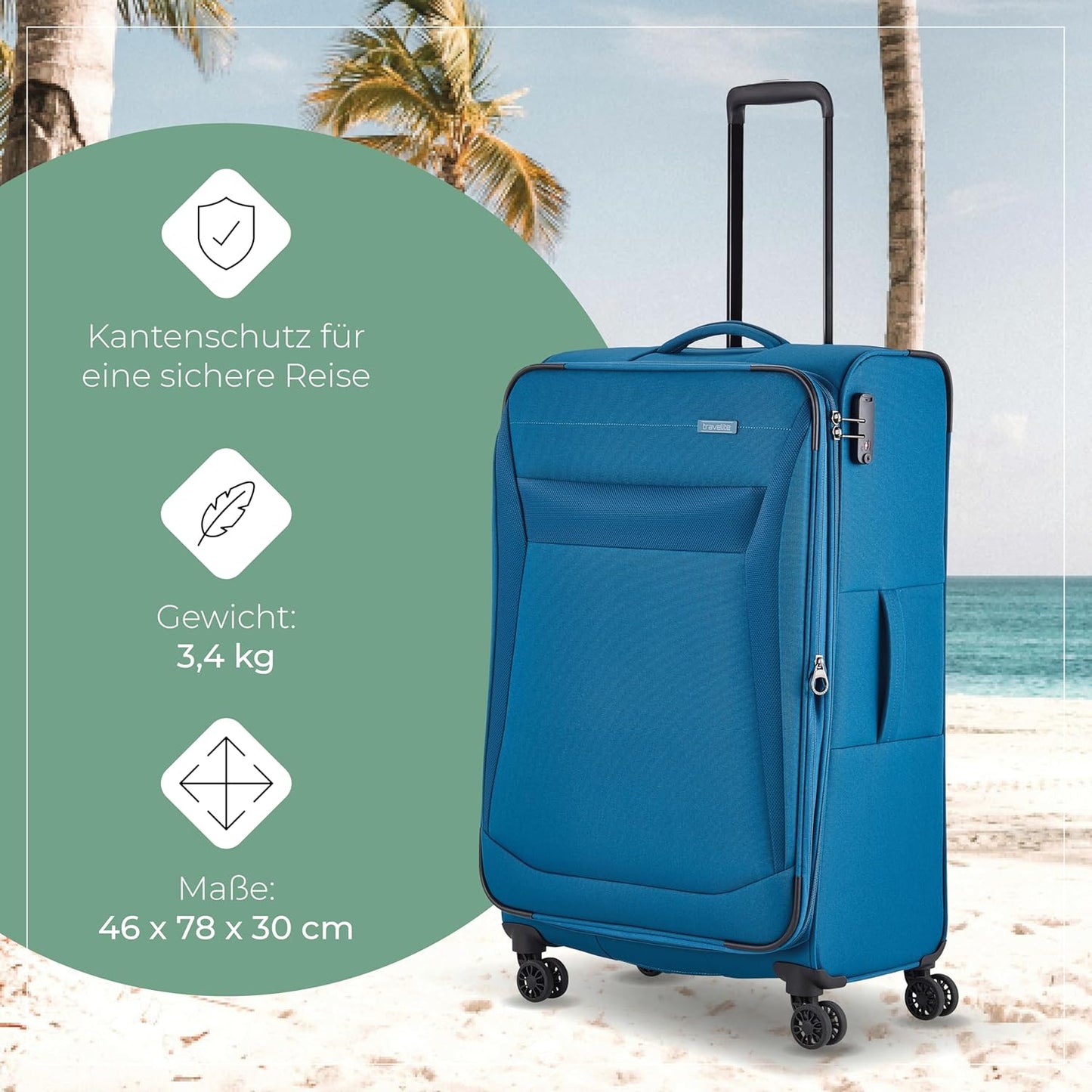 Chios Weichschalenkoffer mit Dehnfalte, 97l, Trolley Grösse L (78 cm) Petrol