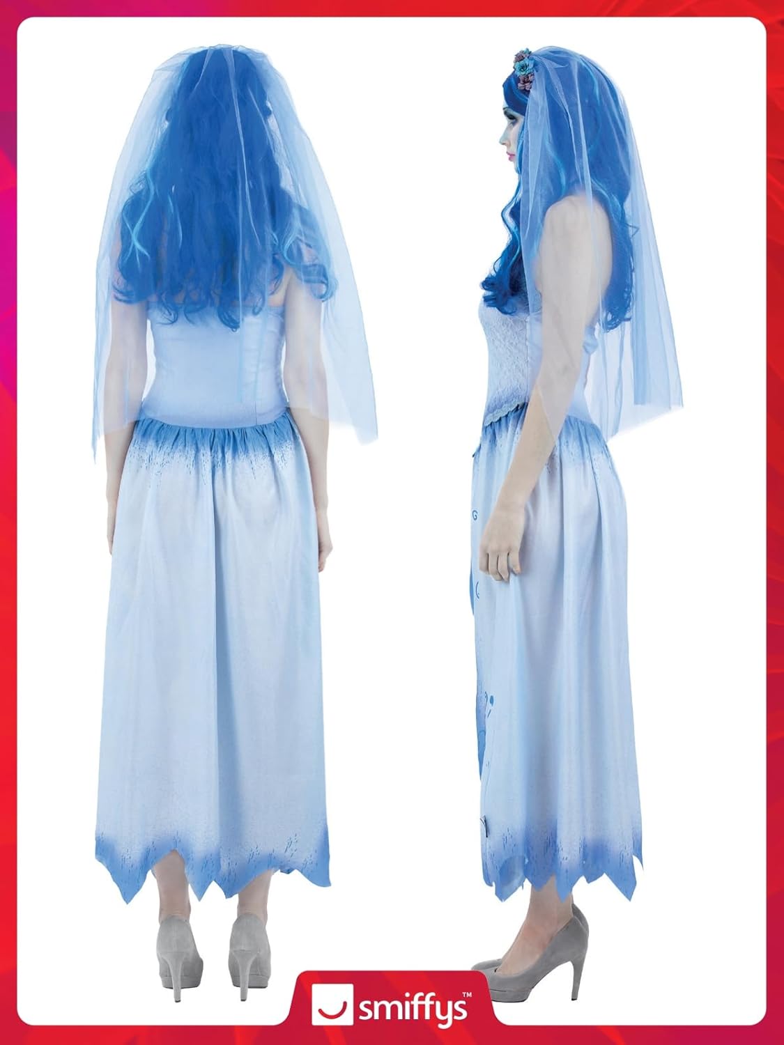 Kostüm Corpse Bride Emily mit Kleid, Stirnband und Schleier, Medium (UK 12-14)