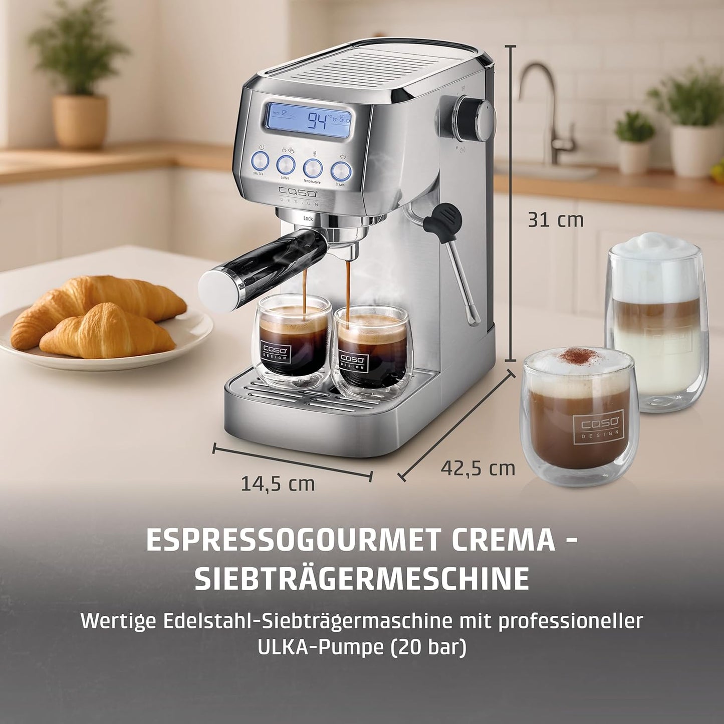 EspressoGourmet Crema Siebträgermaschine, mit Dampflanze