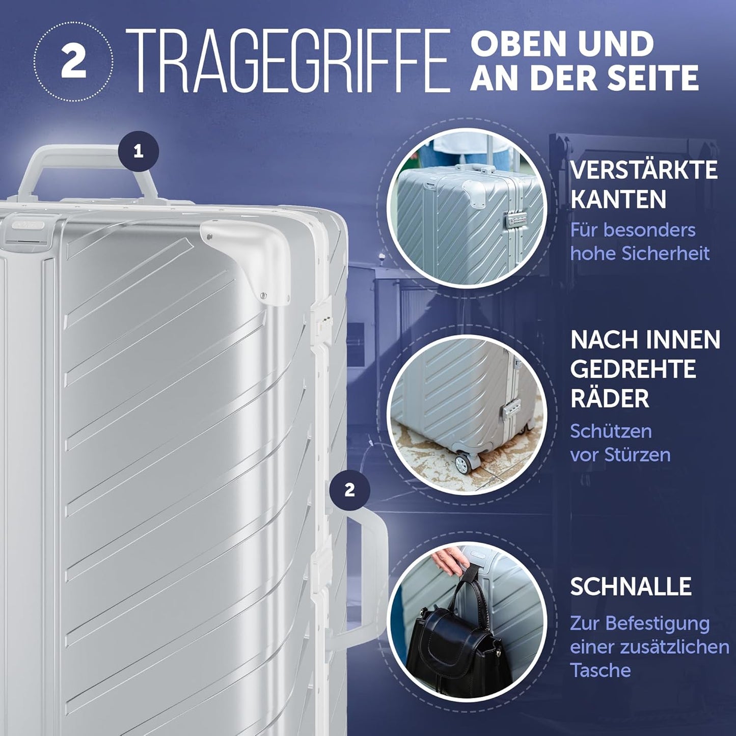 Wasserfester Handgepäckkoffer mit Alu-Rahmen, Handgepäck 20 Zoll Silber