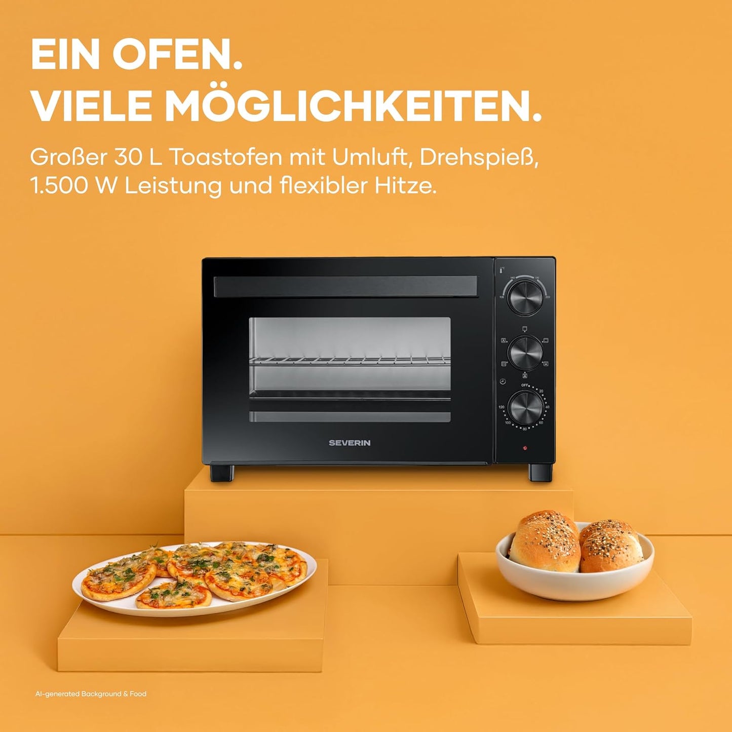 Back- und Toastofen mit Umluftfunktion (30 L, 1600 W)