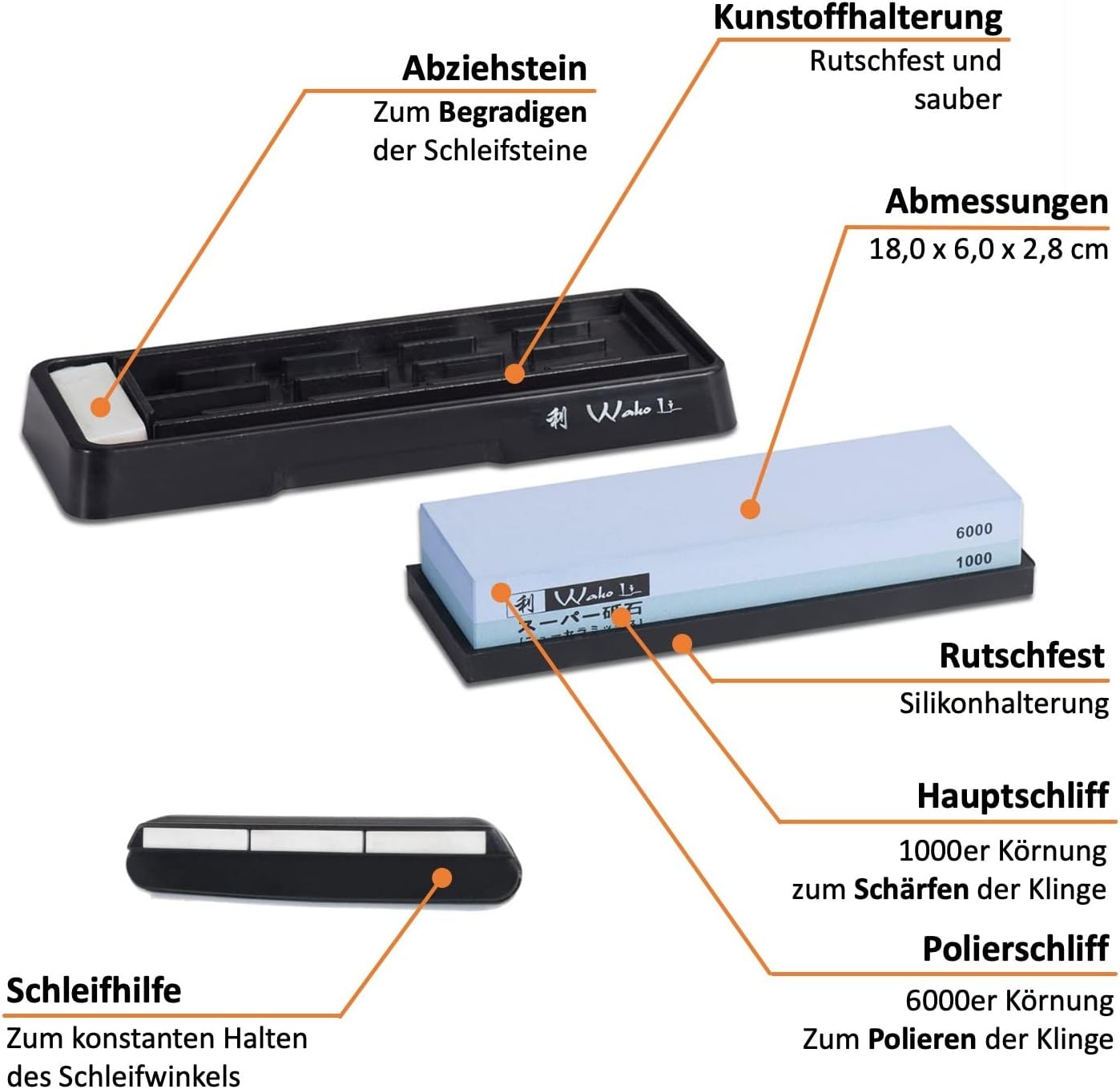 Schleifstein-Set 1000/6000er Körnung mit Schleifhilfe