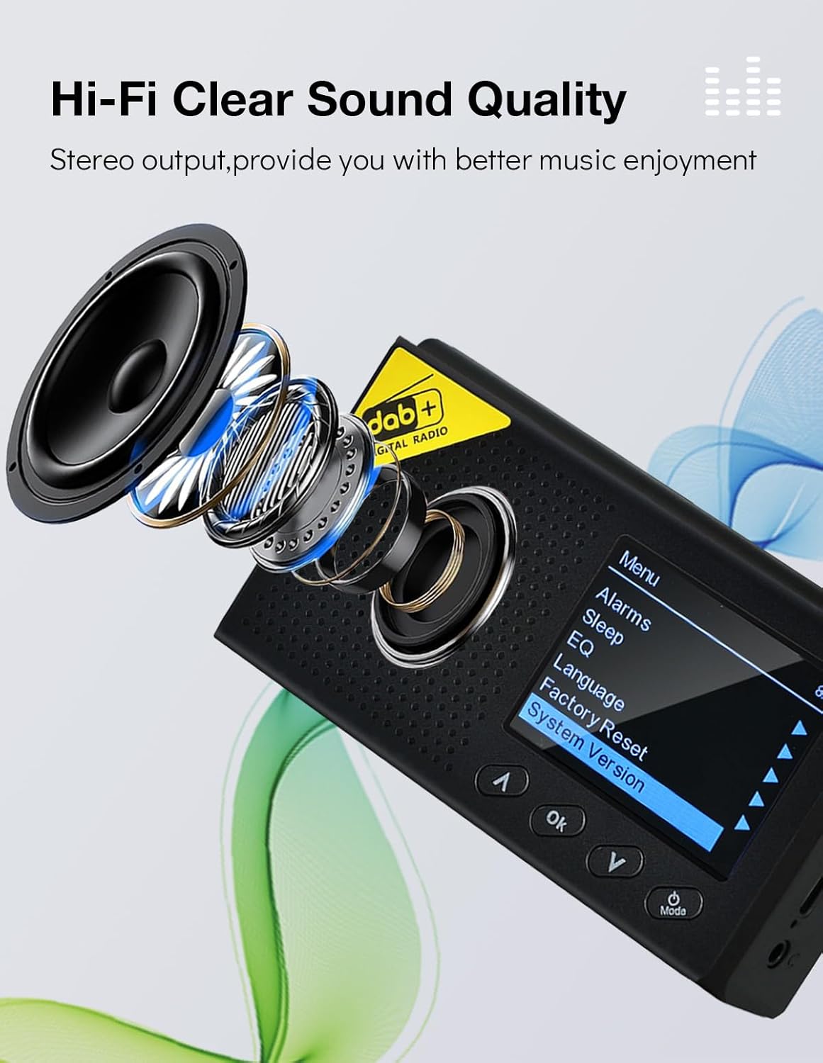 Tragbares DAB+ Radio mit Bluetooth und Dual Alarm, Modell DAB-PC1