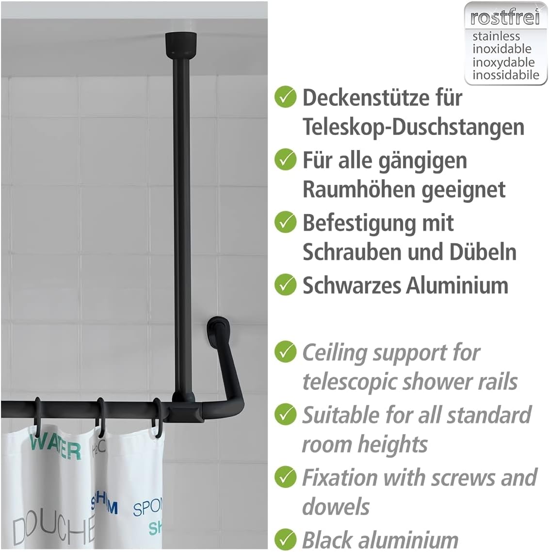 Deckenstütze für Dusch- und Badewannenstangen, Schwarz