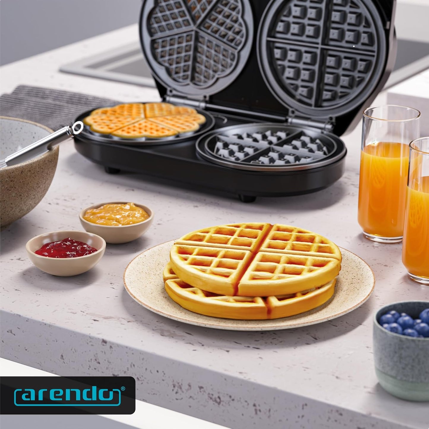 Doppel-Waffeleisen mit Herz- und Belgien-Design
