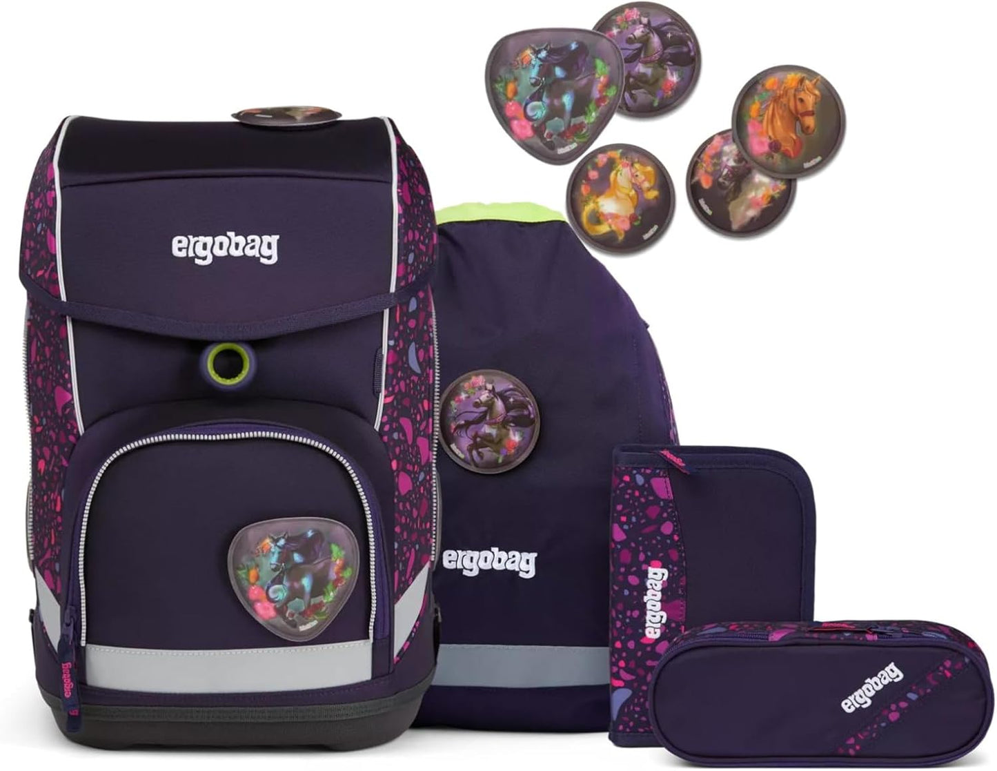 Ergonomischer Schulrucksack-Set, 5-teilig, Pferdeflüstbärer, Einheitsgröße Pferdeflüstbärer - Dunkelblau