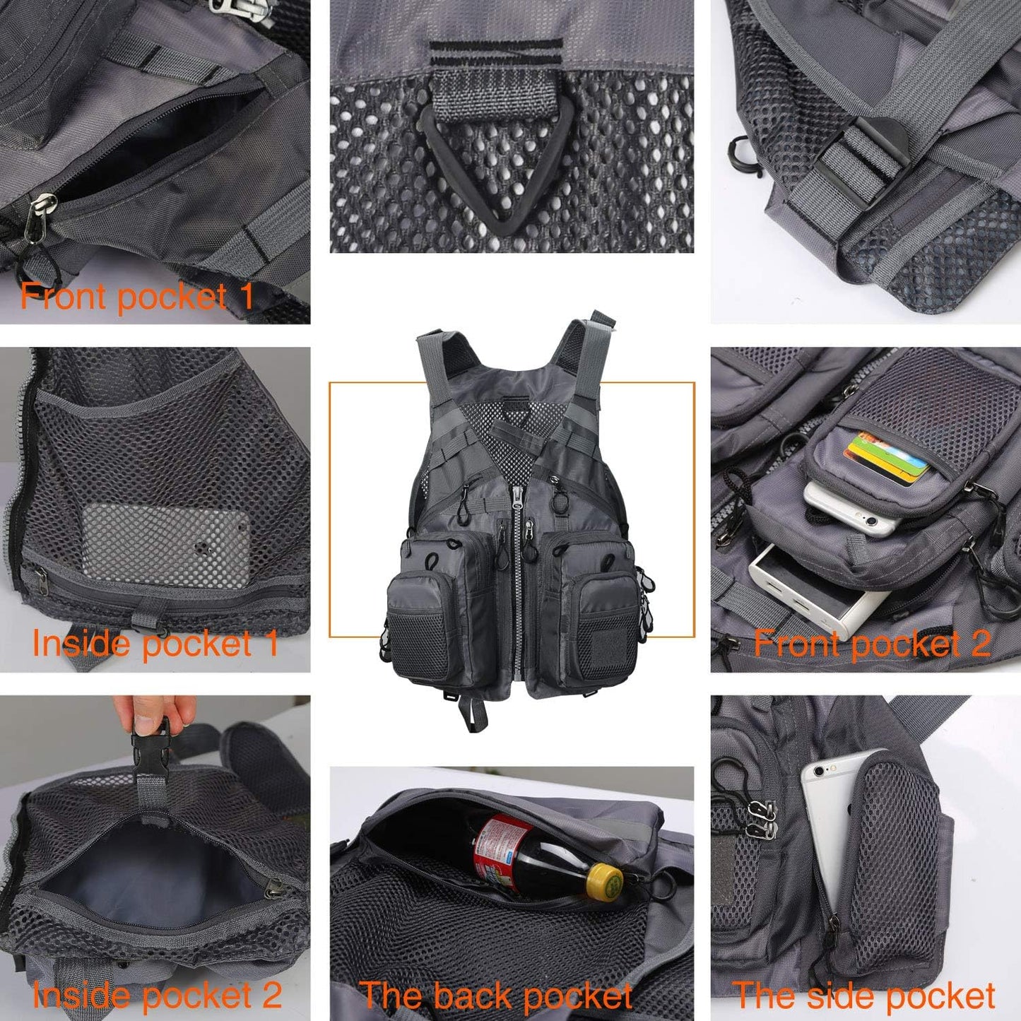 Angelweste mit vielen Taschen, Einheitsgröße Schwarz