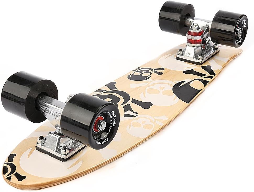 Mini-Board Cruiser, Weiss Totenkopf / mit Schwarzen Rollen