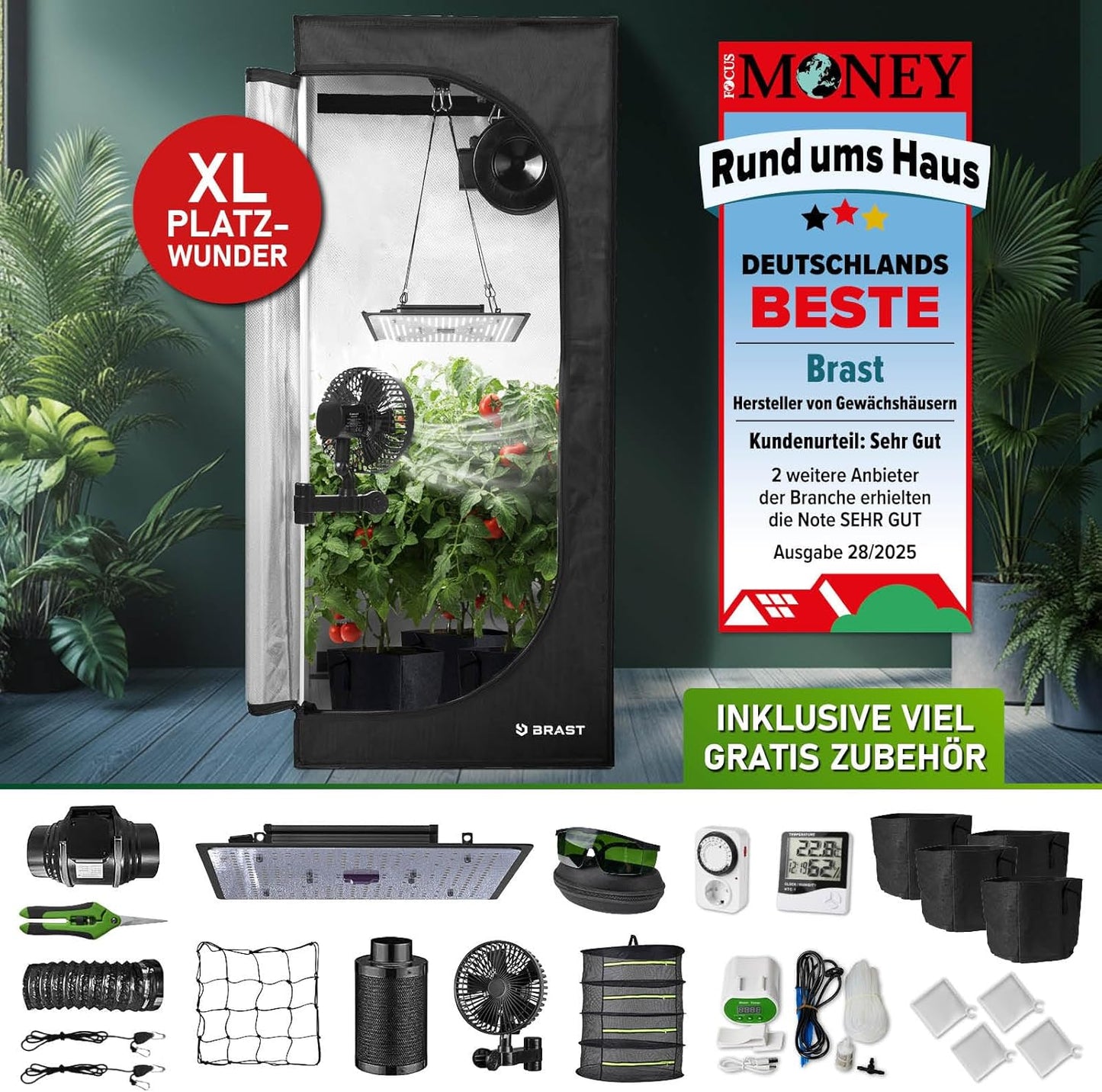 Growzelt mit LED & Belüftungssystem, 70x70x160cm | XL