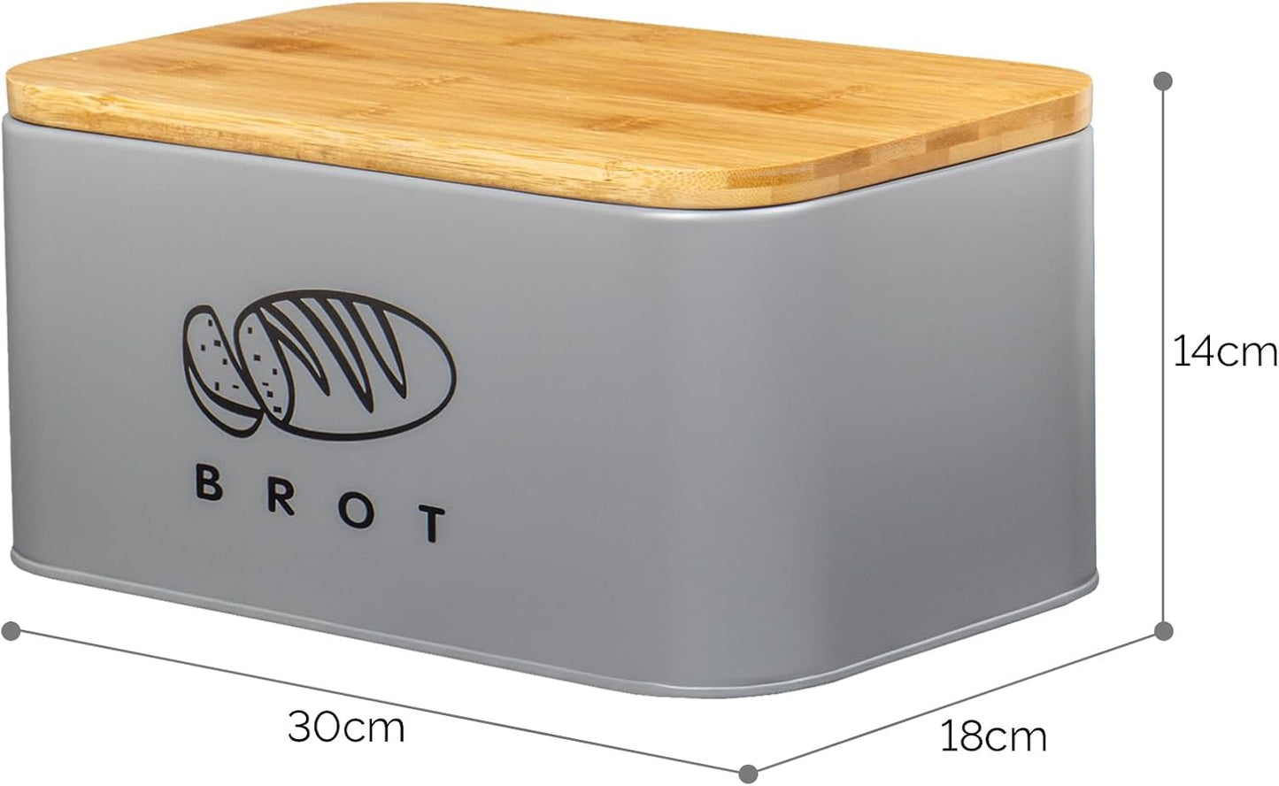 Retro Brotkasten mit Bambusdeckel, Grau-30cm