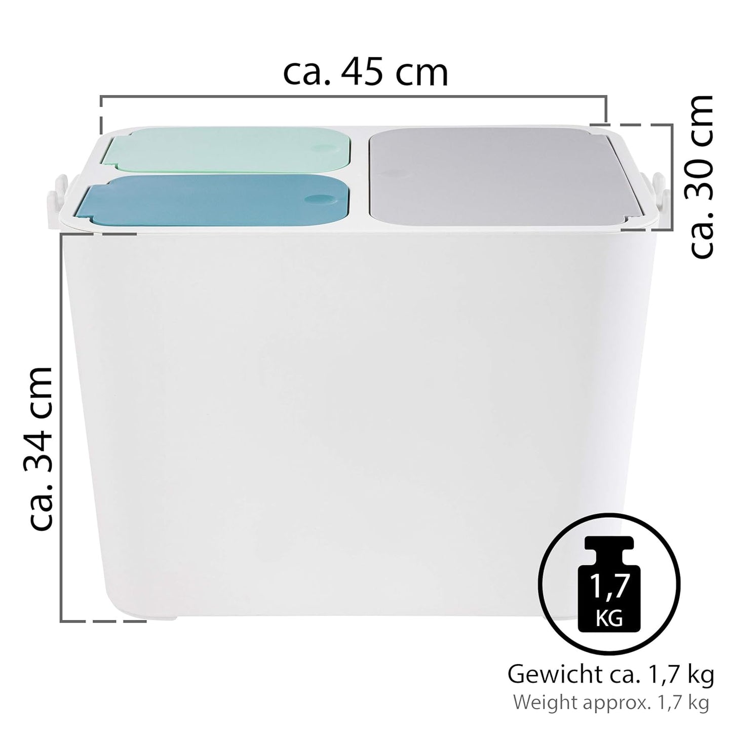 Mülltrennsystem Tom, Grau-Mint-Petrol|36 Liter